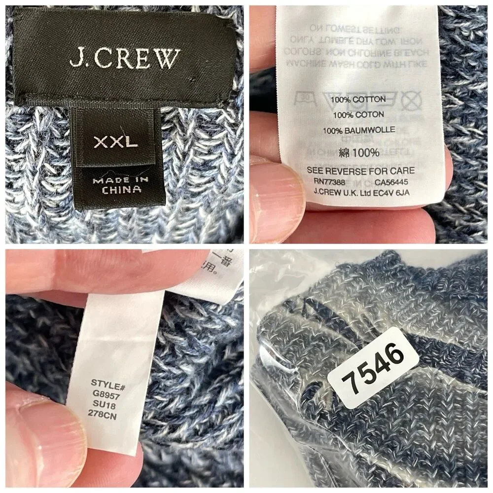 J. Crew Men's Long Sleeve Heavyweight Knit Sweater Cotton Sz XXL Marled Blue